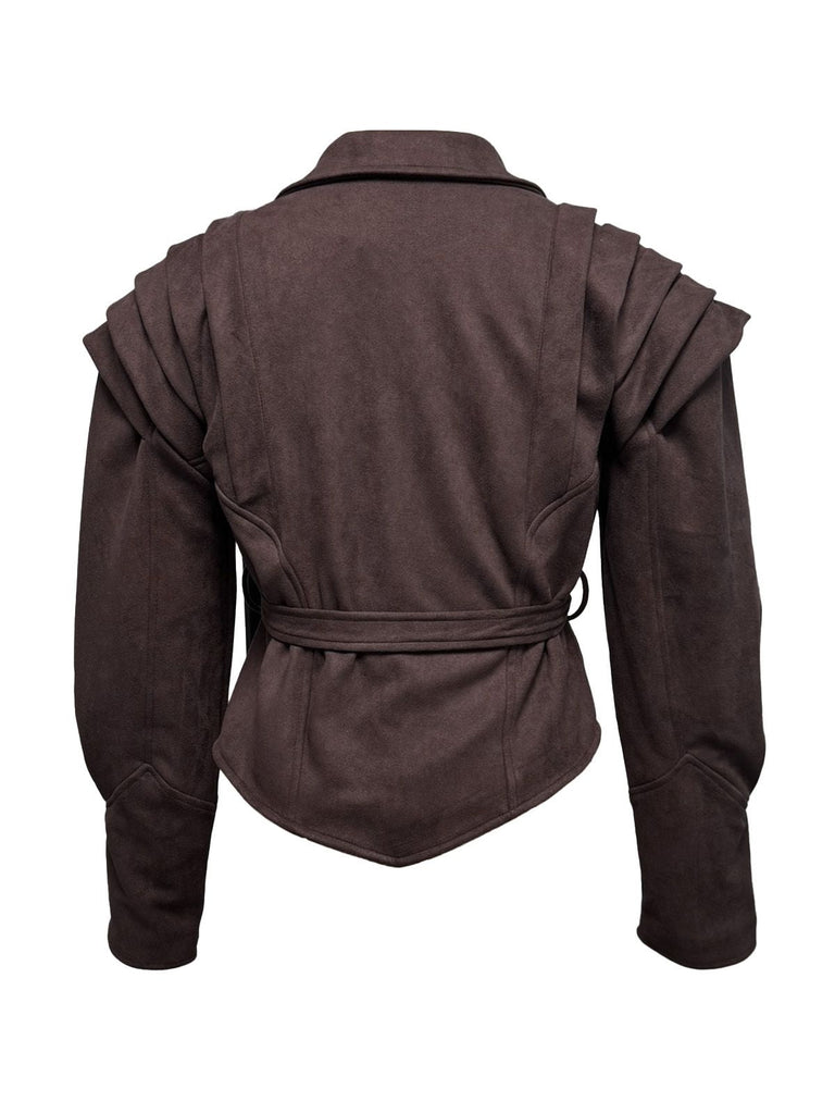 1980er Solide Tasten V-Ausschnitt Schnürung Jacke