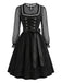 Schwarzes Oktoberfest Dirndl-Set mit Mesh und bestickter Schürze