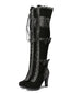 Schwarze lange Vintage-Stiefel mit Schleife, Schnürung und hohem Absatz