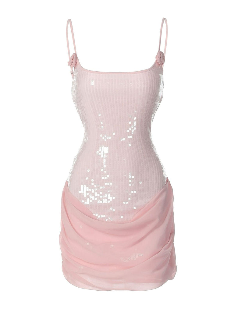 1980er Solide Pailletten Patchwork Mini Kleid