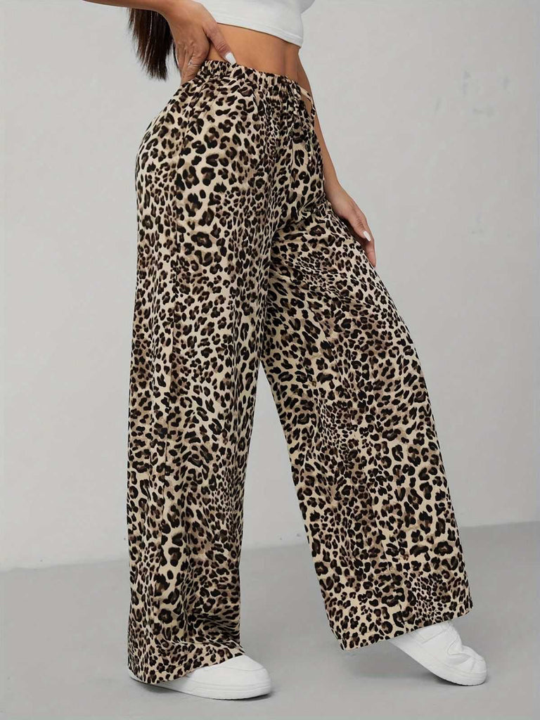 1970er Leopard Weites Bein Kordelzug Hose