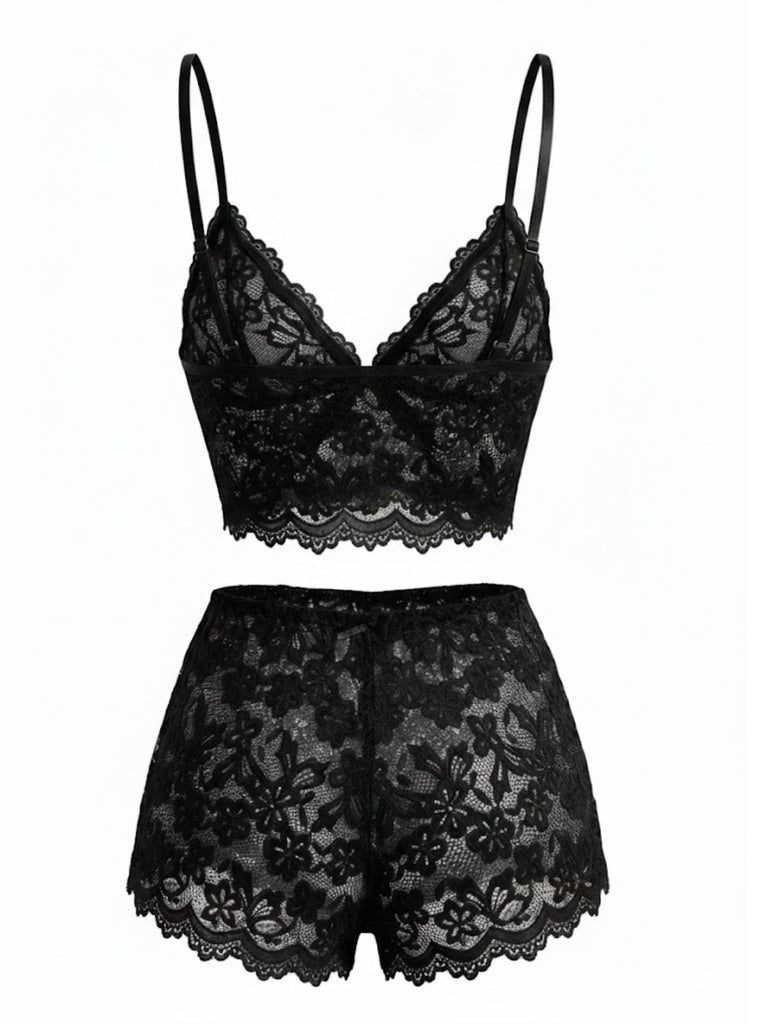 1960er Spaghetti Träger Spitze Blumen Bogen Pyjama Set