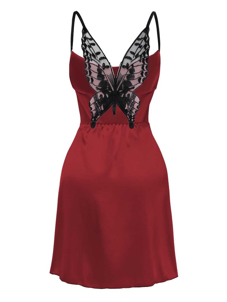 1980er Satin Slip Schmetterling Spitze Nachthemd