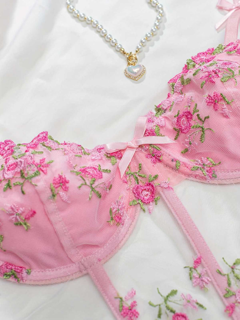 1960er Blumen Bestickt Bogen Dessous mit Bügel