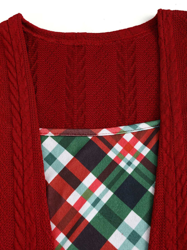 [Übergröße] 1940er Bogen Plaid Stricken Kleid