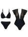 1960er Solide Netz Tiefer Ausschnitt Bikini Set & Cover-Up
