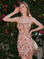 1960er Spaghetti Träger Blumen Rüschen Kleid