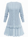 Blau 1940er Solide Zopf Stricken Plissiertes Saum Pullover Kleid