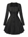 1950er Solide Lang Ärmel Plissiertes Kleid