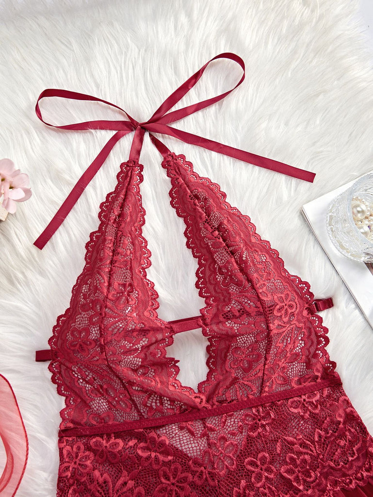 1980er Halter Spitze Dessous mit Leopard Druck Rock