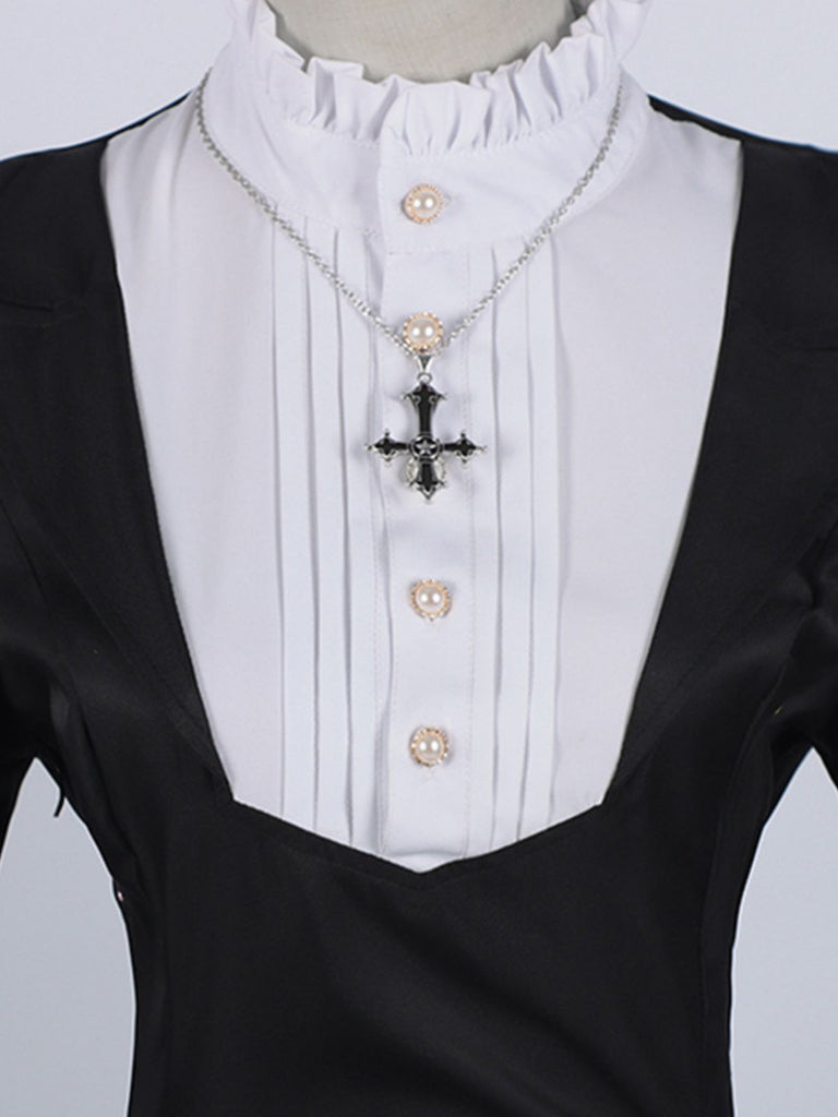 Schwarz 1940er Nonnen-Stil Kreuz Halskette Kleid