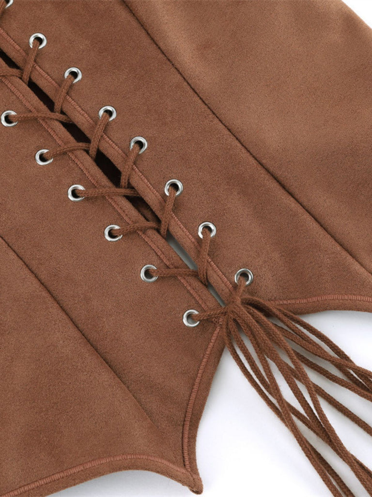 Braun 1950er Suede Schnürung Korsett Weste