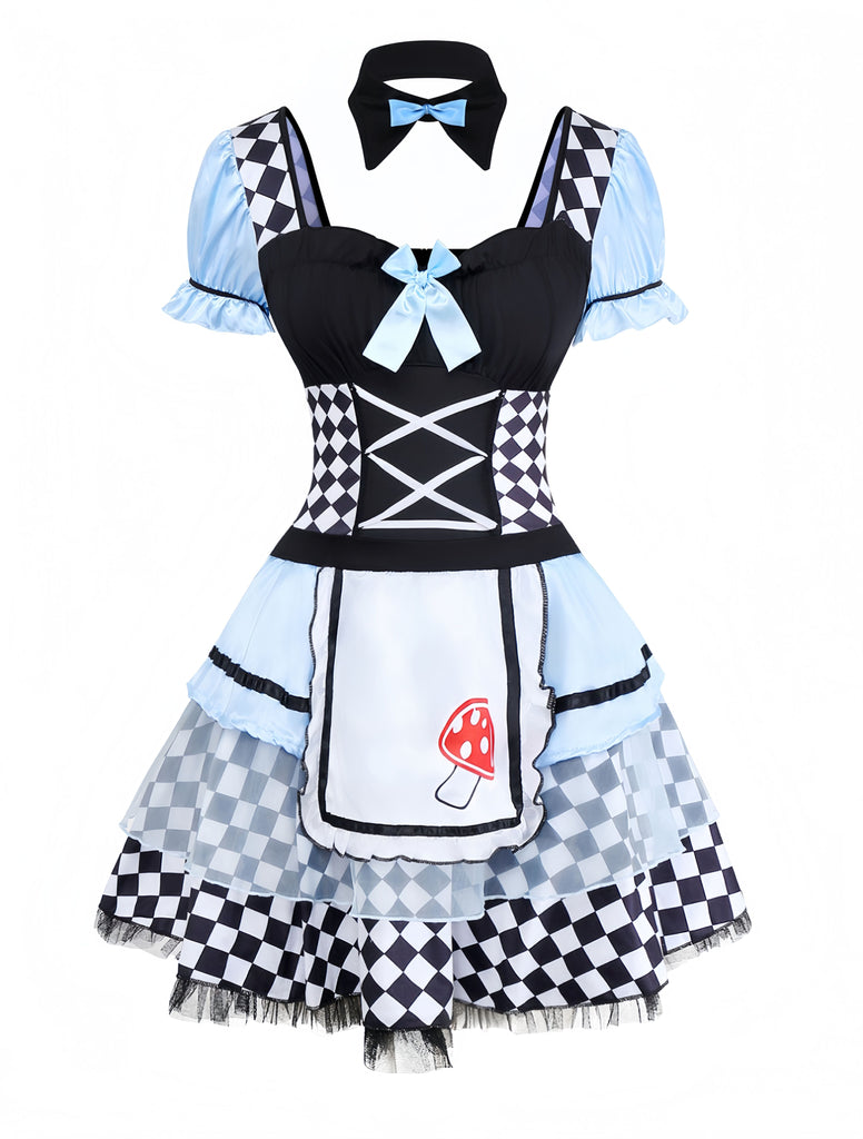 Blau 1960er Alice Puffärmel Apron Kleid