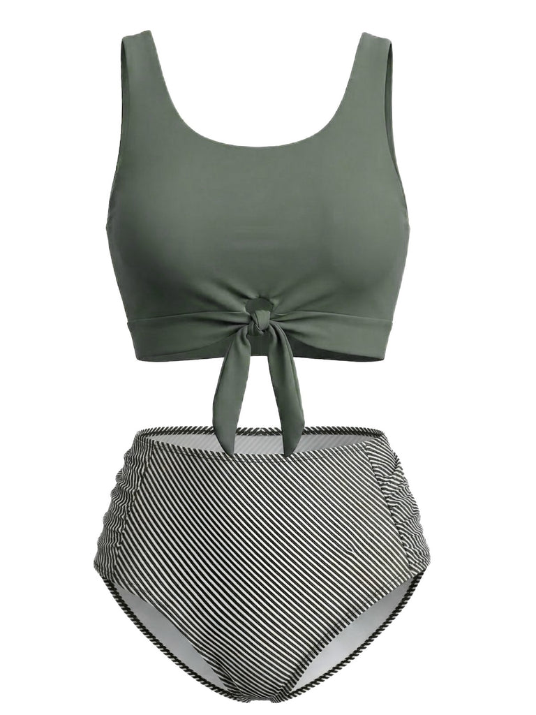Olivgrün 1940er Binde Front Hohe Taille Tankini Set