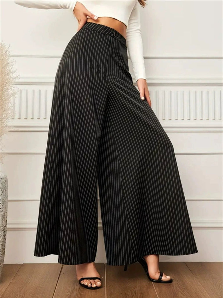 Schwarz 1940er Nadelstreifen Super Weites Bein Hose