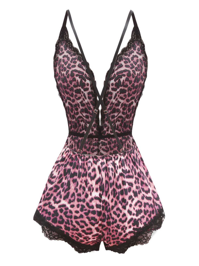 1950er Spaghetti Träger Leopard Spitze Nachtwäsche