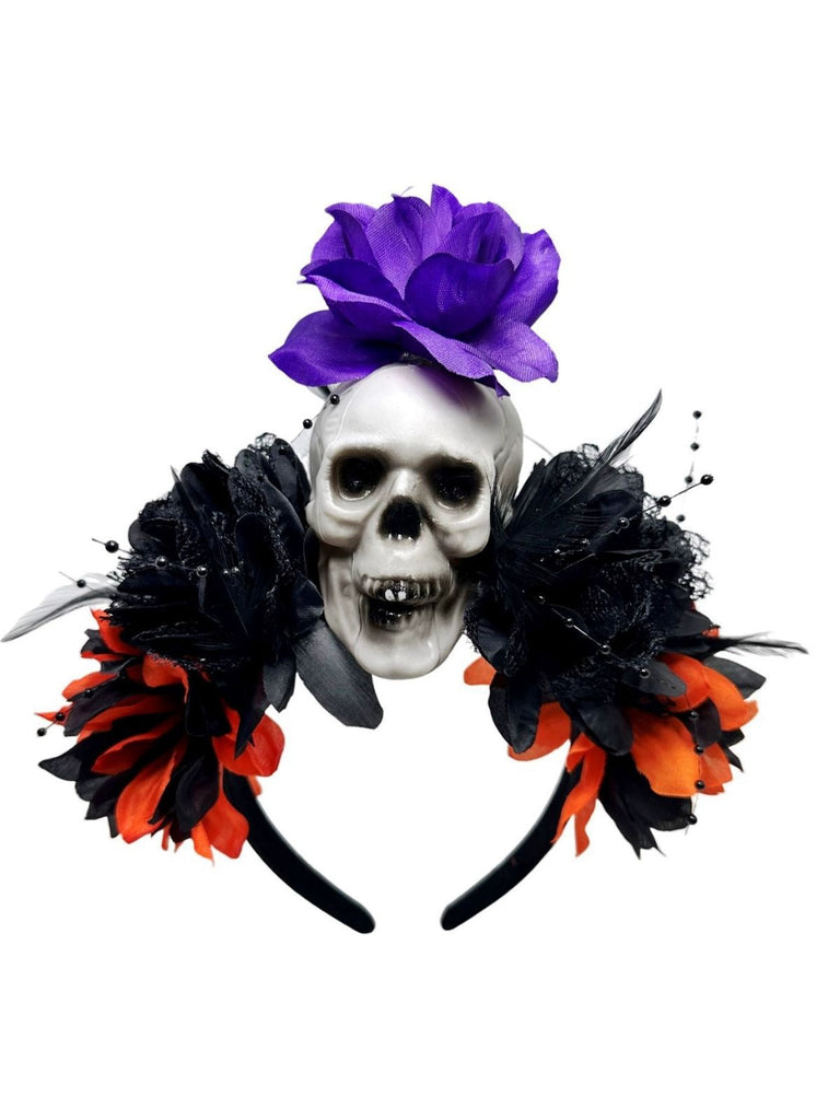 Dunkler Horror Schädel Feder 3D-Blumen Stirnband
