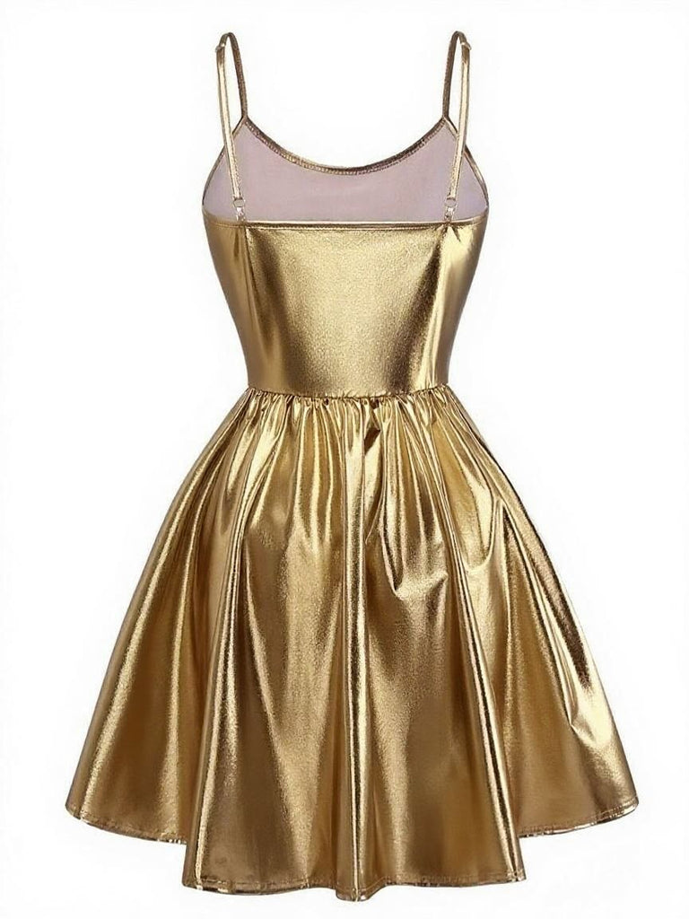 Blau 1980er Metallisch Spaghetti Träger Party Kleid