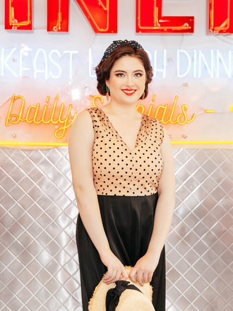 SCHWARZ POLKA DOT PATCHWORK JUMPSUIT