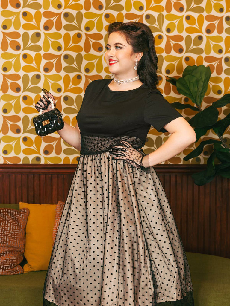 1950ER PATCHWORK KURZARM DOT SWING KLEID