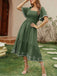 40er Jacquard-Kleid mit Stickerei und eckigem Ausschnitt