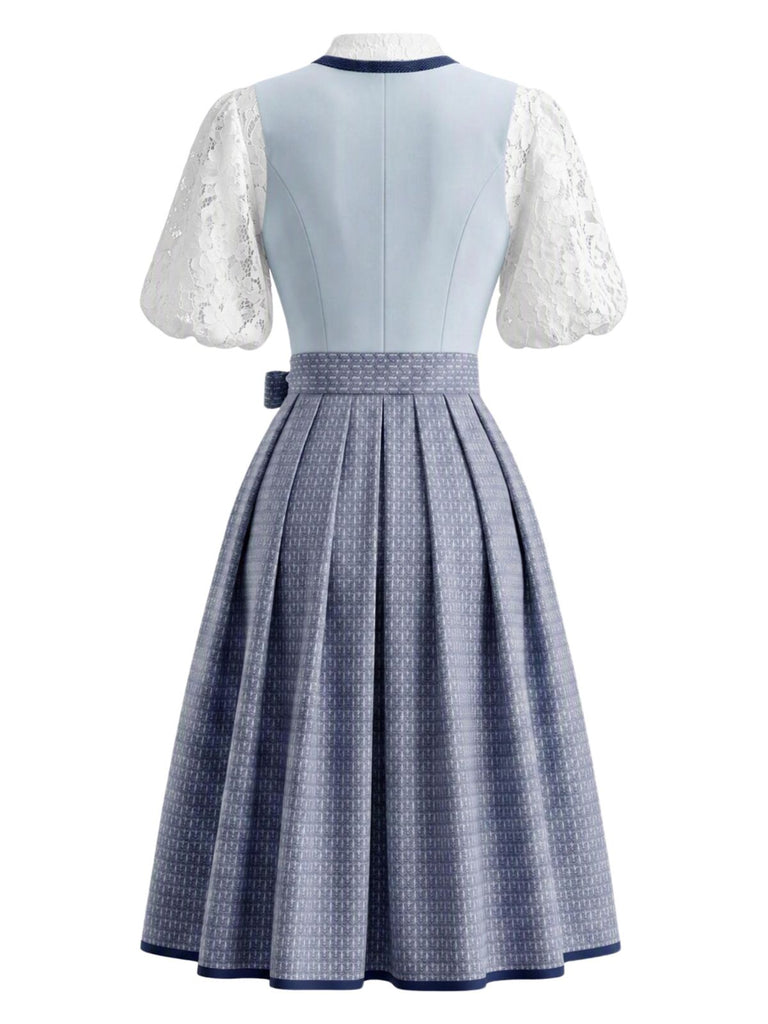 Blaues 50er Kleid mit Schürze und kurzem Top