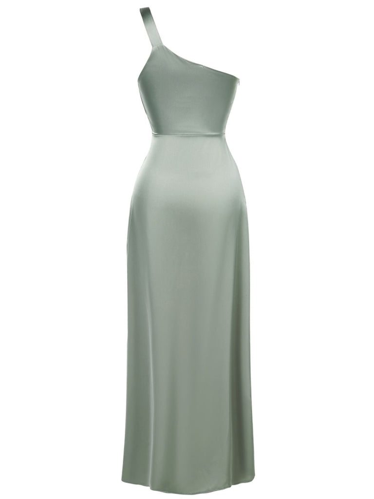 1940er Solide Satin Eine Schulter Kleid