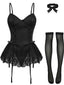 Schwarzes 60er Korsett-Body-Set mit Spitzenbesatz