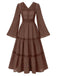 Braun 1970er Viktorianischer Stil Quadratischer Hals Spitze Kleid