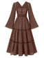 Braun 1970er Viktorianischer Stil Quadratischer Hals Spitze Kleid