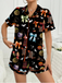 1970er Halloween Hexendruck Satin Pyjama