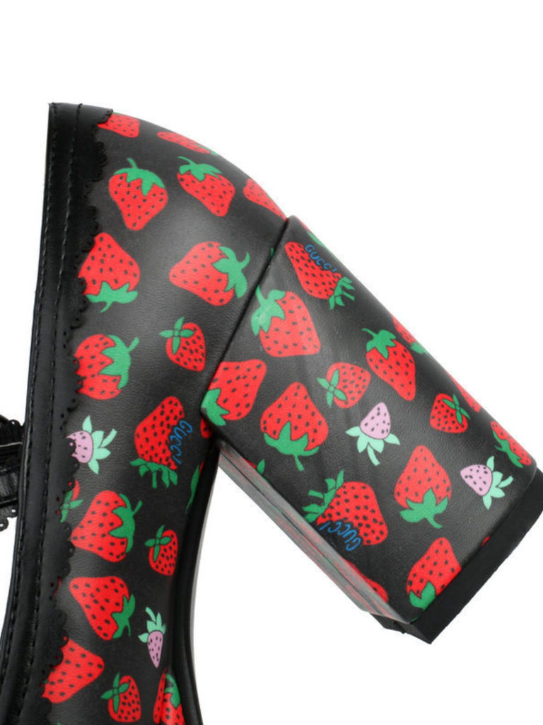 Retro Leder Erdbeere Bogen Klobige Absätze