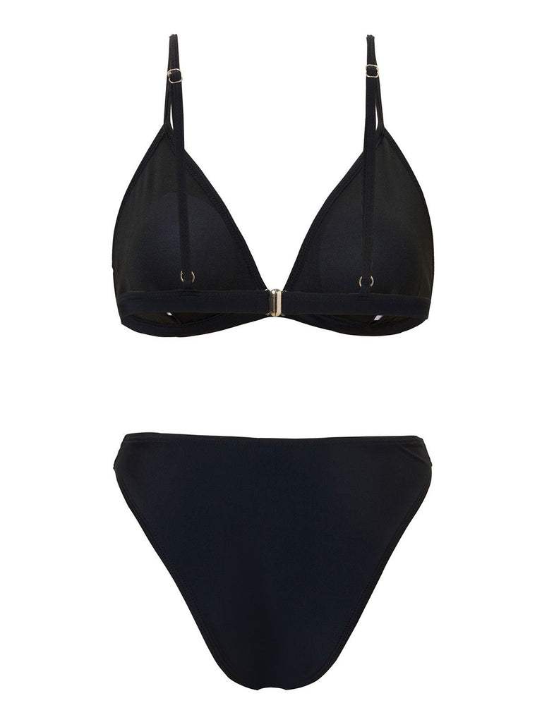 1960er Solide Netz Tiefer Ausschnitt Bikini Set & Cover-Up