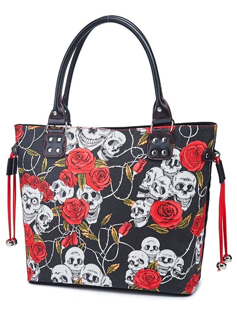 Vintage Punk Schädel & Rose Drucken Handtasche