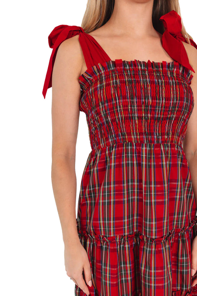 Rot 1940er Weihnachten Plaid Schnürung Kleid