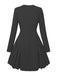 1950er Solide Lang Ärmel Plissiertes Kleid