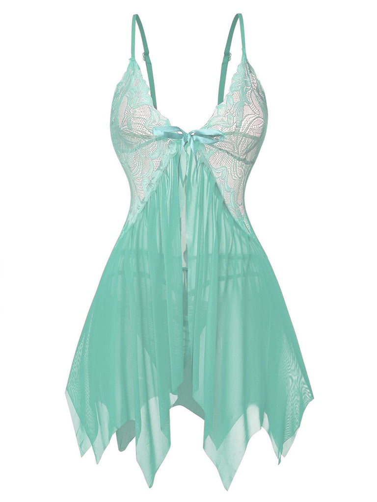 1980er Spitze Satin Band Babydoll Dessous Set