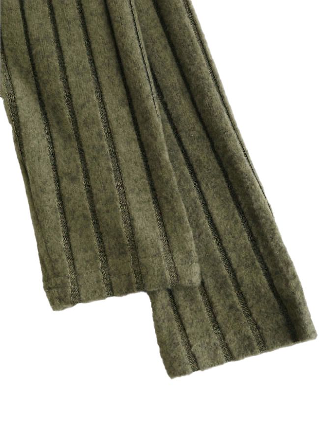 Olivgrün 1960er Kariert Akzent Taste Details Gerippt Kleid