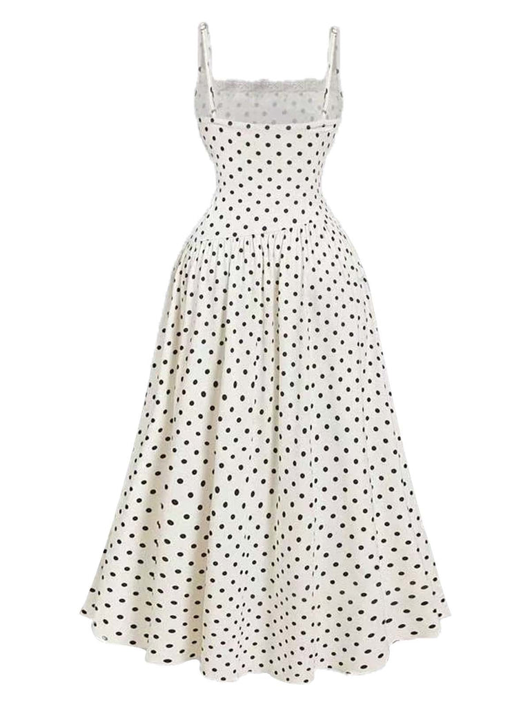 1950er Spitze Gerüschtes Polka Dot Kleid