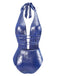 Blau 1970er Schimmernd Halfter Perle Badeanzug