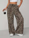 1970er Leopard Weites Bein Kordelzug Hose