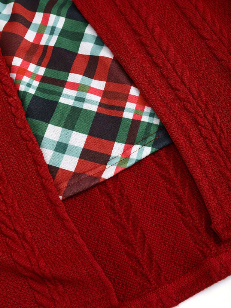 [Übergröße] 1940er Bogen Plaid Stricken Kleid