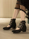 Runde Spitze Niedrig Blockabsatz Cut-Out Stiefel