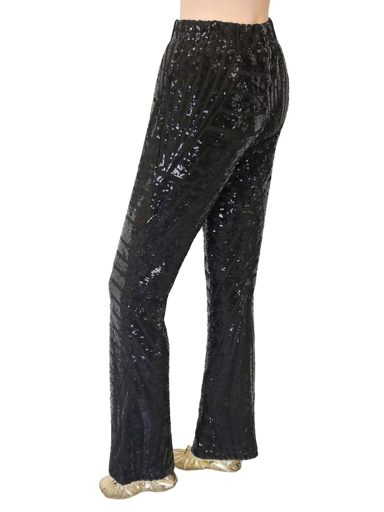 Schwarz 1920er Solide Pailletten Ausgestellt Hose