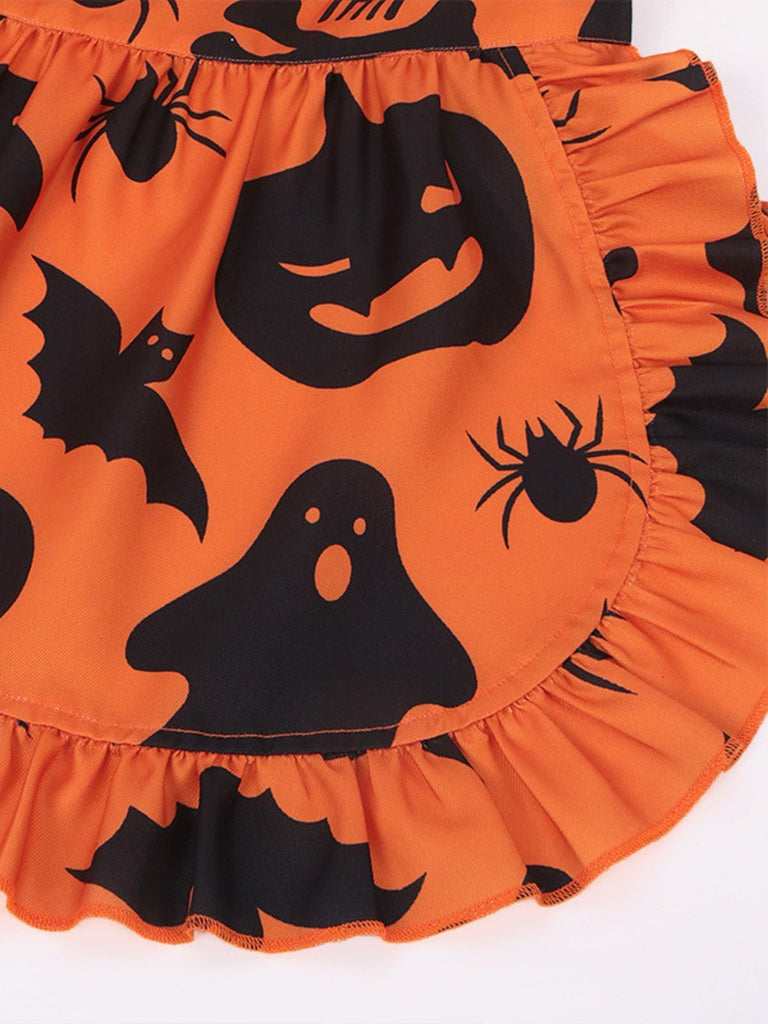 1950er Halloween Kürbis Geist Rüschen Kleid