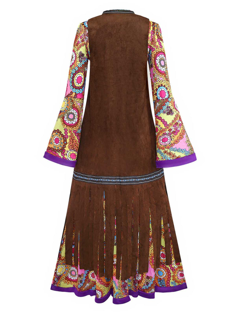 2PCS 1970er Quaste Weste & Psychedelisch Hippie Kostüm Kleid