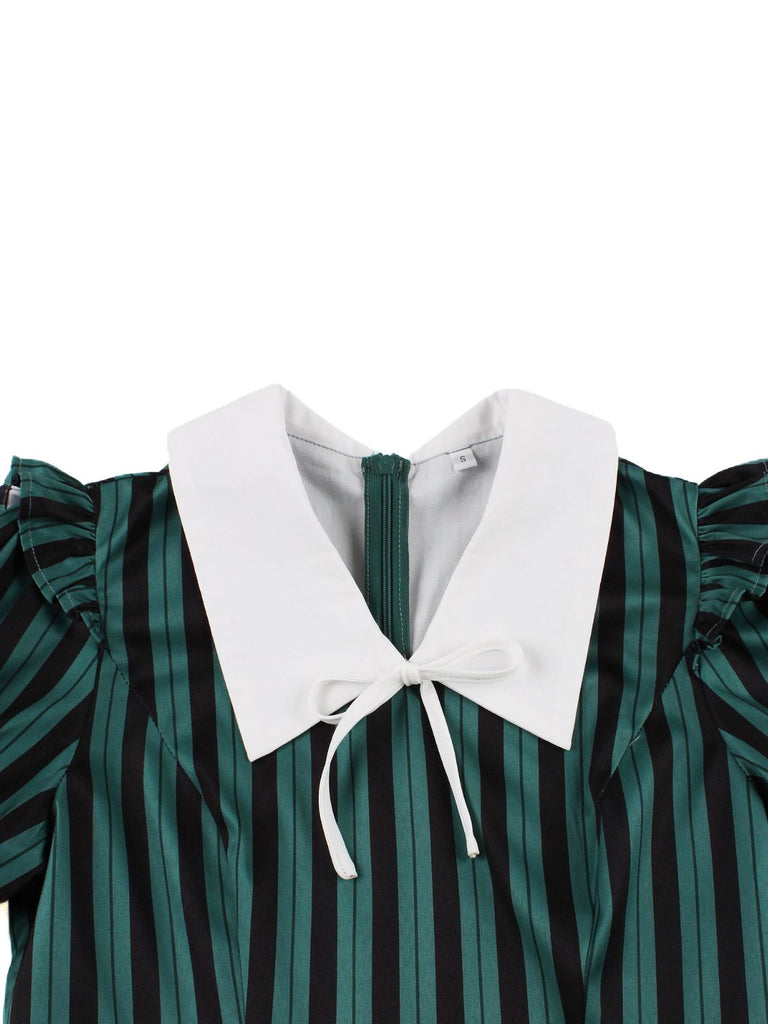 Grün 1950er Streifen Peter Pan Kragen Swing Kleid