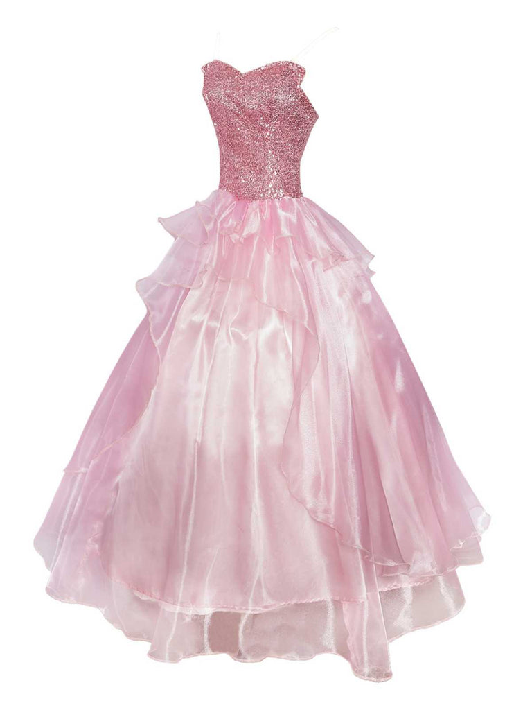 Rosa 1970er Böse Pailletten Prinzessinnen Lagen Tüllkleid