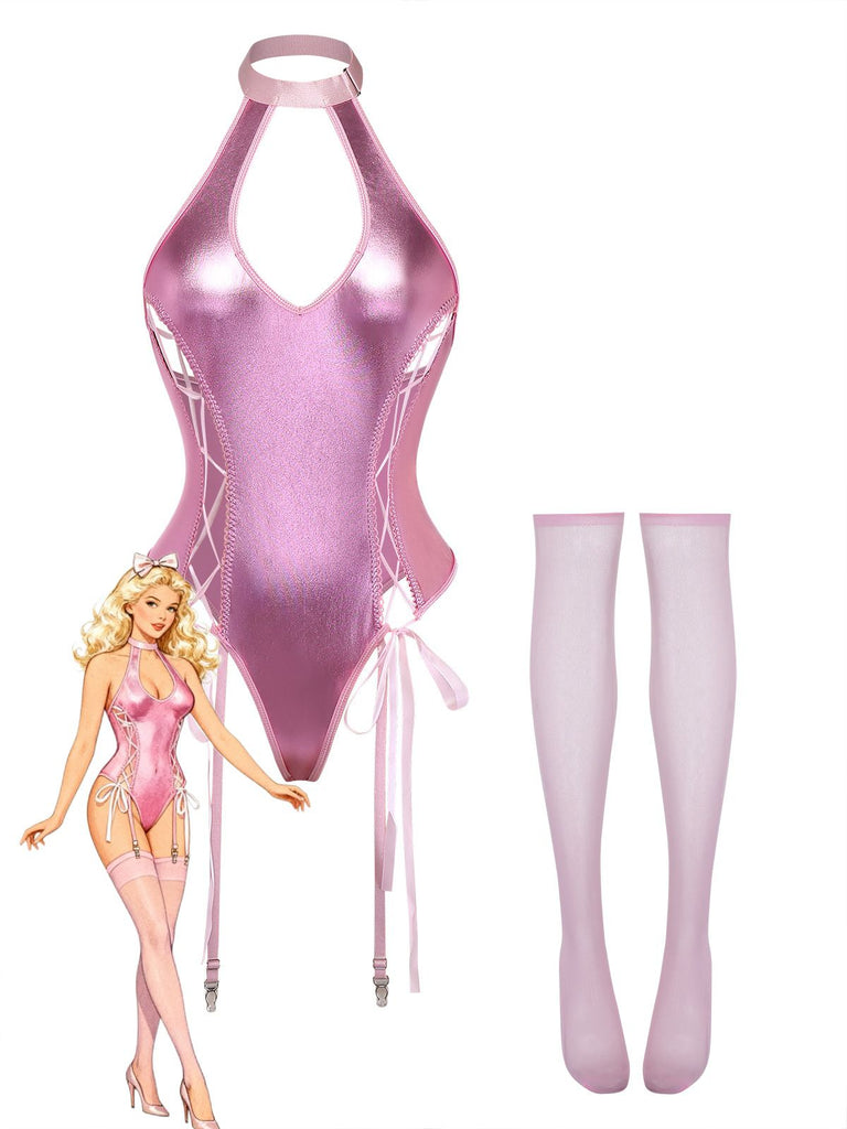 [Vorverkauf] 1980er Lack Leder Halter Schnürung Body Dessous Set