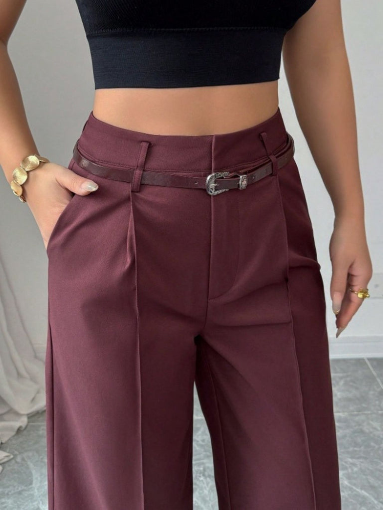 1960er Solide Hohe Taille Weites Bein Hose